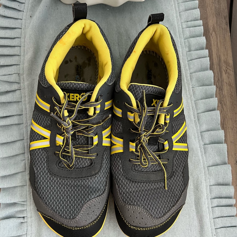 Gray and Yellow Xero Athletic Shoes with Cushioned Sole